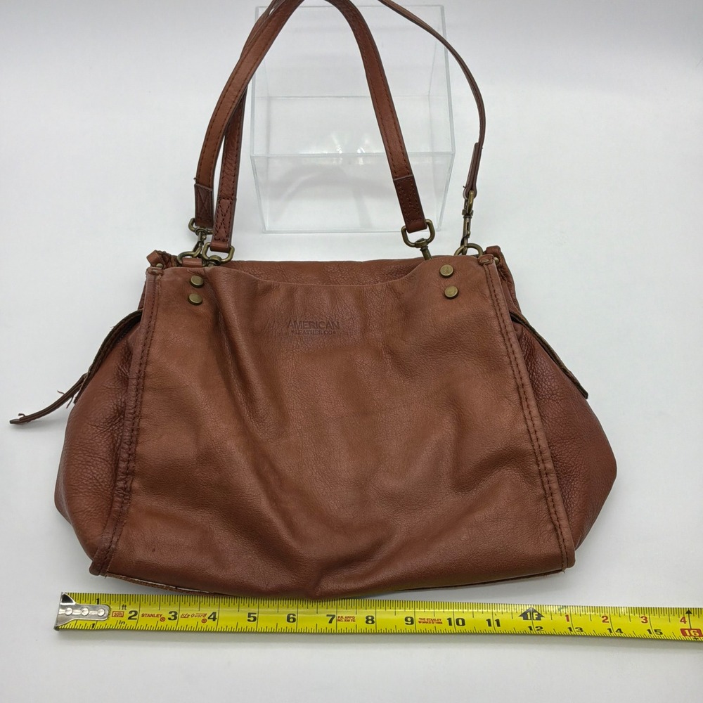 AMERICAN LEATHER CO Brown Genuine Leather Handbag Lenox Triple Entry Satchel - Picture 11 of 12